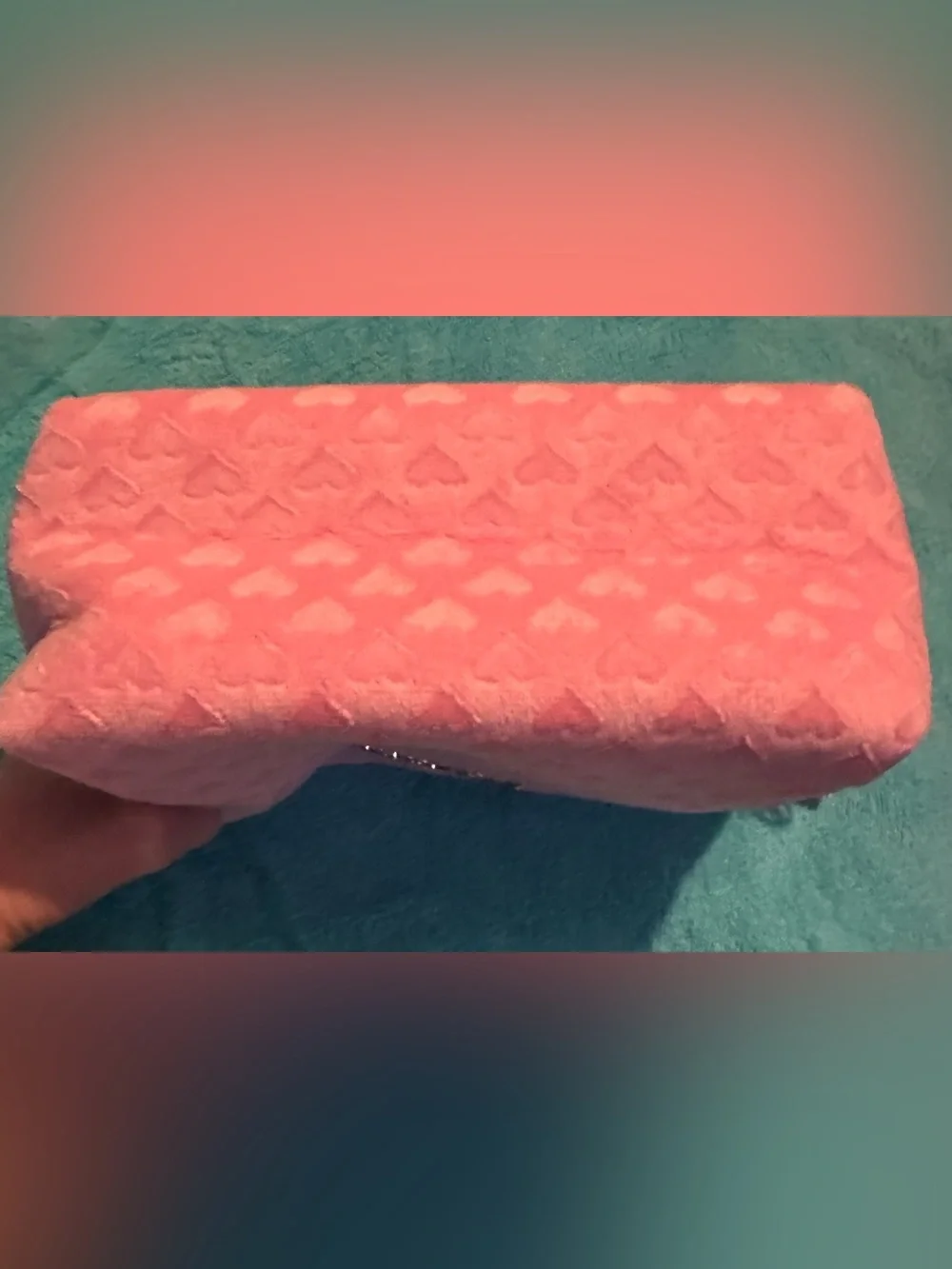 Juicy Couture Pink Heart-Textured Cosmetic Bag with Gold Logo
